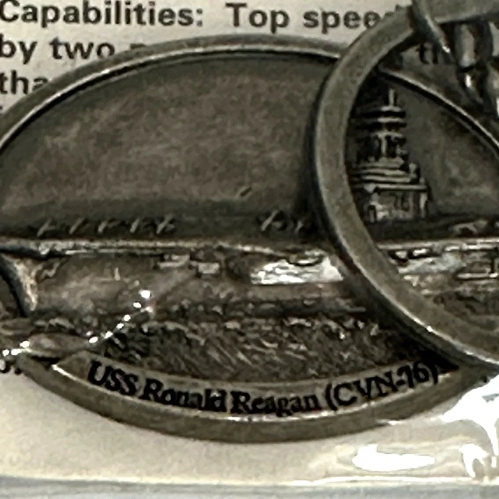 USS Ronald Reagan CVN-76 Aircraft Carrier Pewter Keychain Navy Souvenir